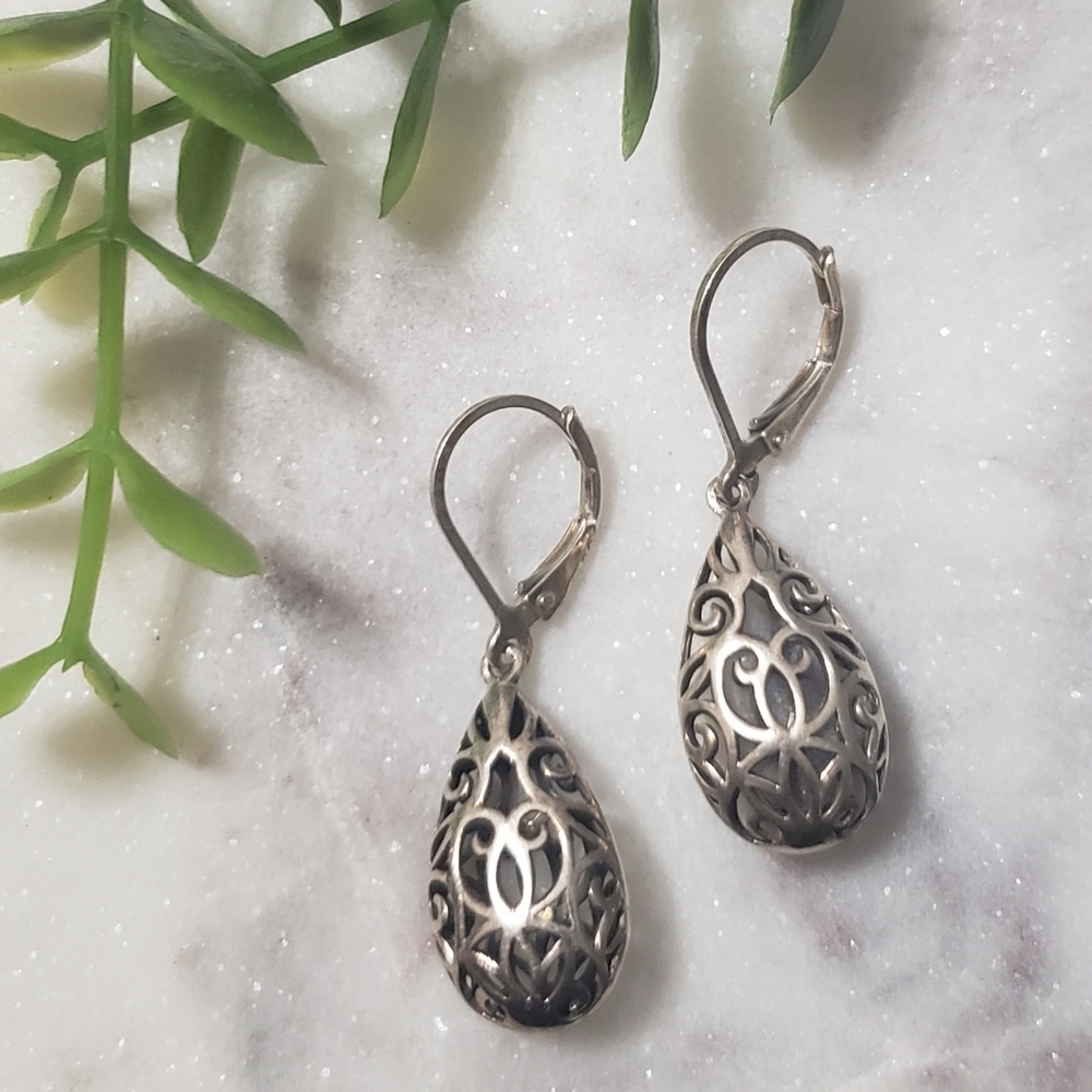 Silver Teardrop Pendant Earrings